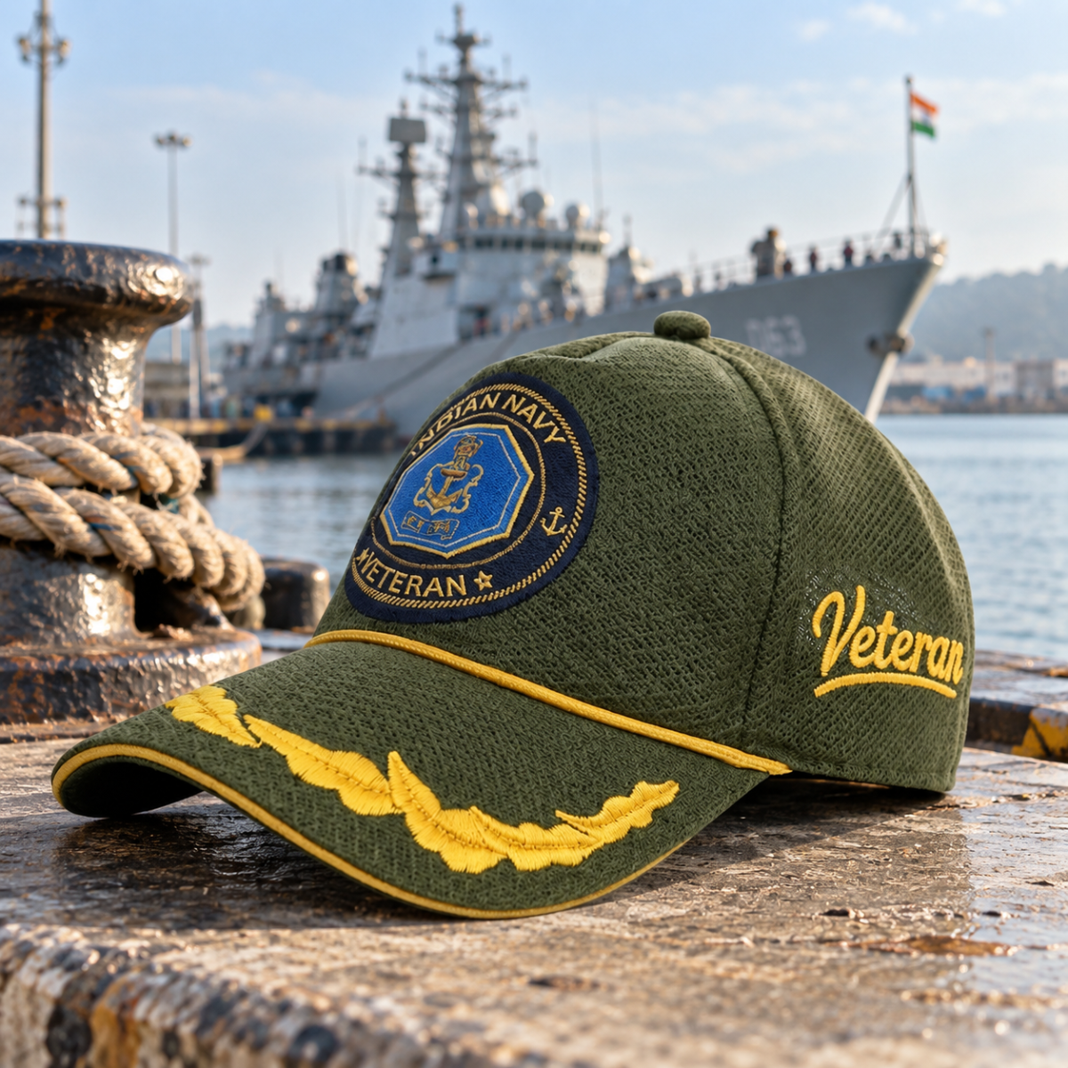Navy Officers’ Veteran Baseball Cap (Olive Green Color) - Premium Quality