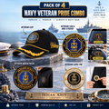 Indian Navy Officer Veteran Cap, Stickers, Patch & Pin Combo Pack