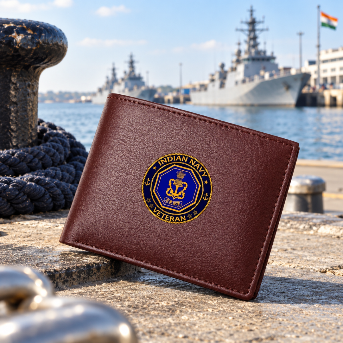 Indian Navy Veteran Brown Leather Wallet for Men (Premium Classic Edition)