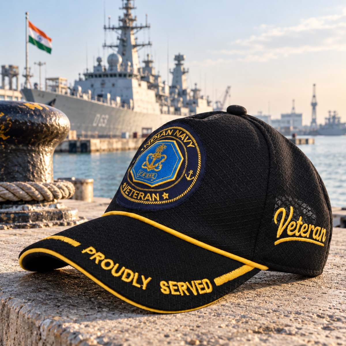 Indian Navy Proudly Baseball Cap for Veterans(Black Color)- Premium Quality