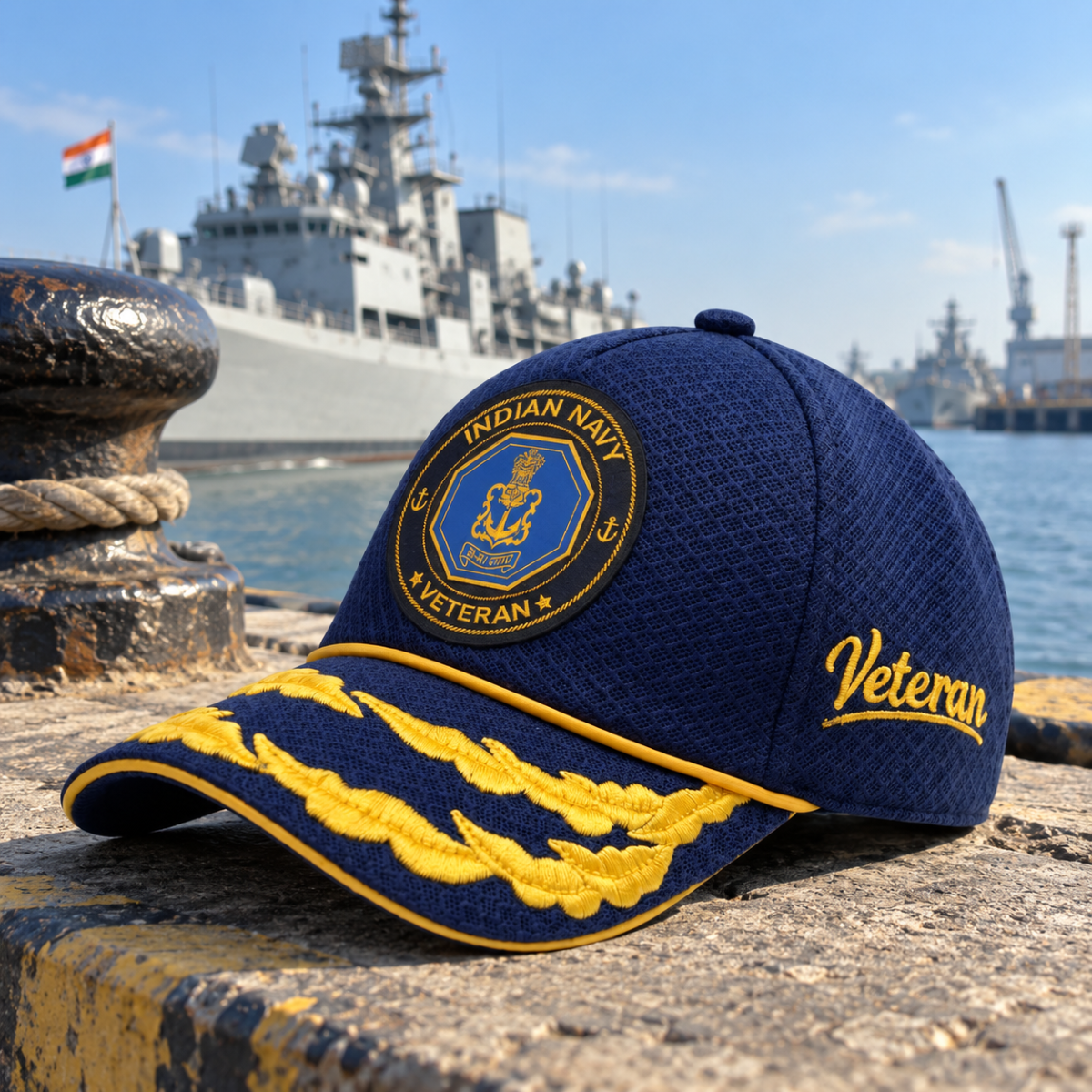 Indian Navy Flag Officers’ Veteran Baseball Cap (Blue Color) - Premium Quality