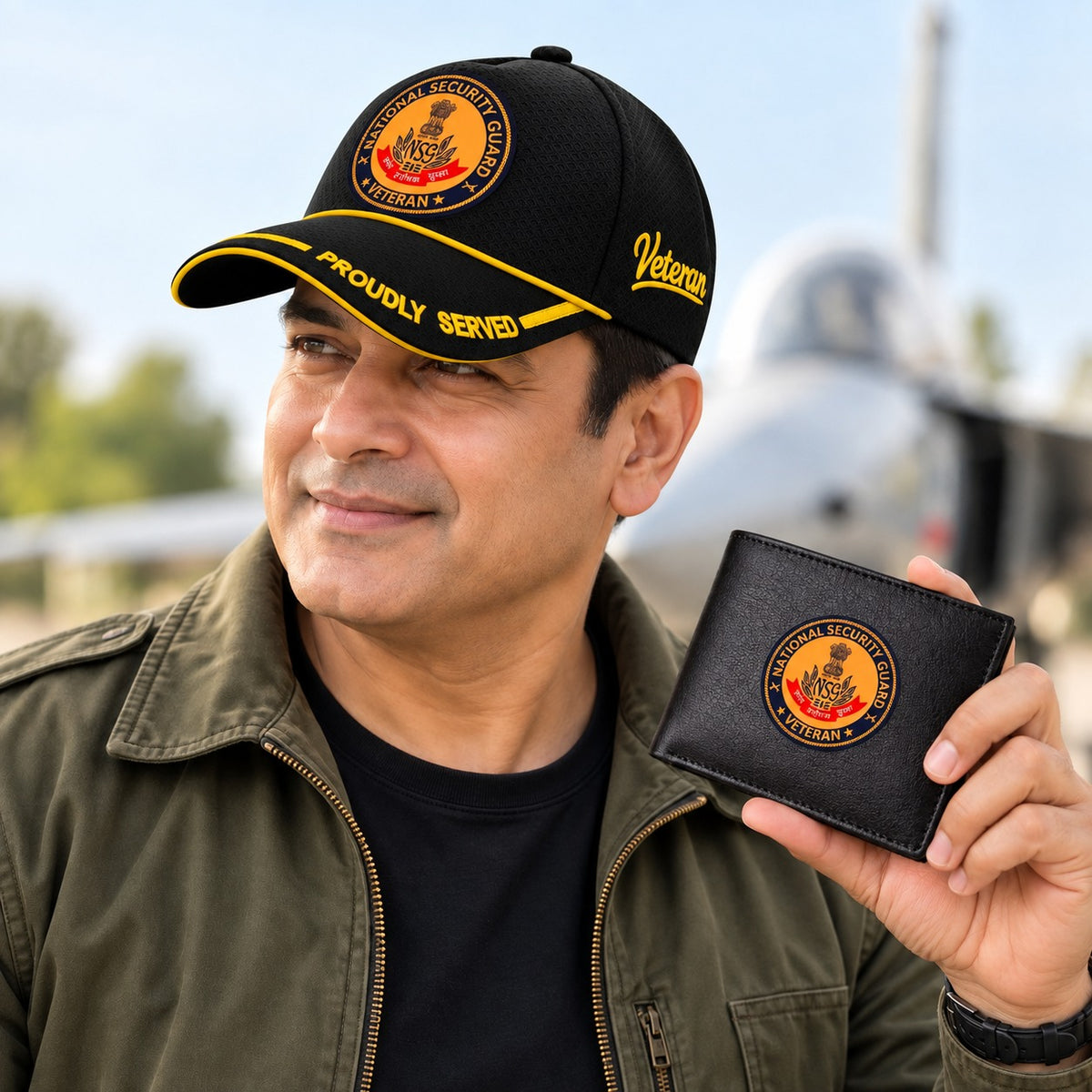 NSG Veteran Black Cap & Black Leather Wallet Combo – Premium Classic Edition