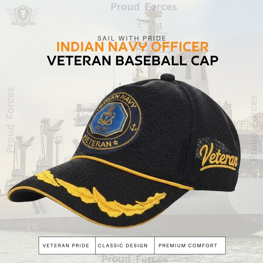 Indian Navy Officer (Black color) Baseball Cap for Veterans - Premium Quality