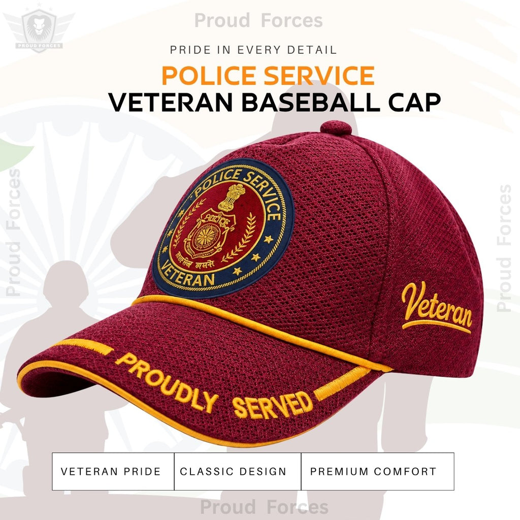 Police Service Proudly Baseball Cap for Veterans(Maroon Color)- Premium Quality