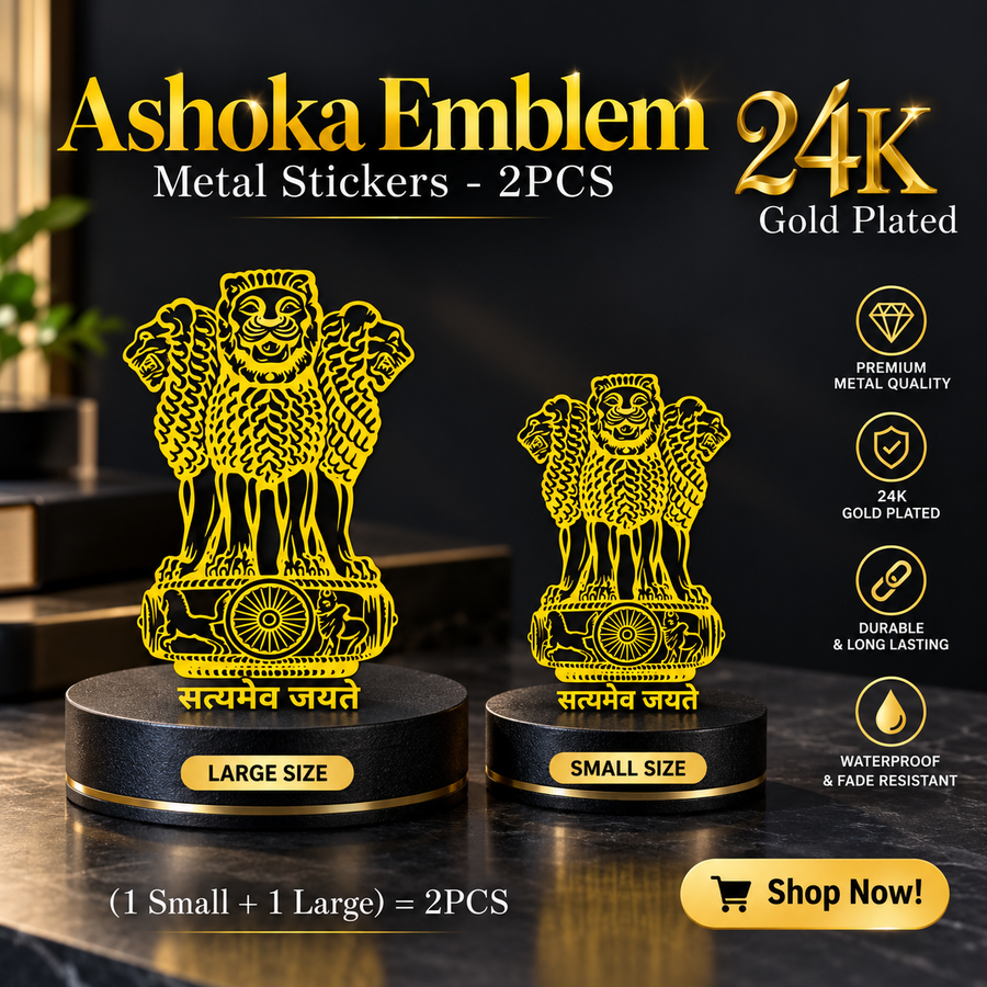 Premium Quality 24K Gold Plated Ashoka Emblem Metal Stickers – Pack of 2