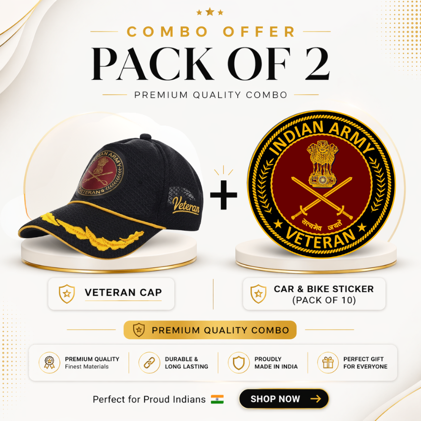 Indian Army Officer Veteran Cap & Sticker Combo
