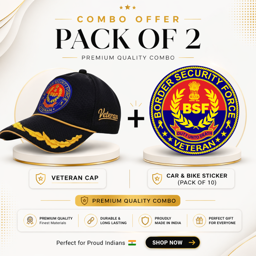 BSF Officer Veteran Cap & Car–Bike Sticker Combo