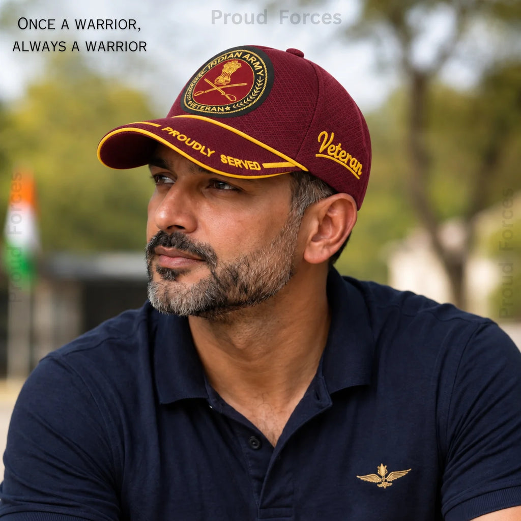 Indian Army Veteran Caps Combo – Pure Cotton & Proudly Served Baseball Caps