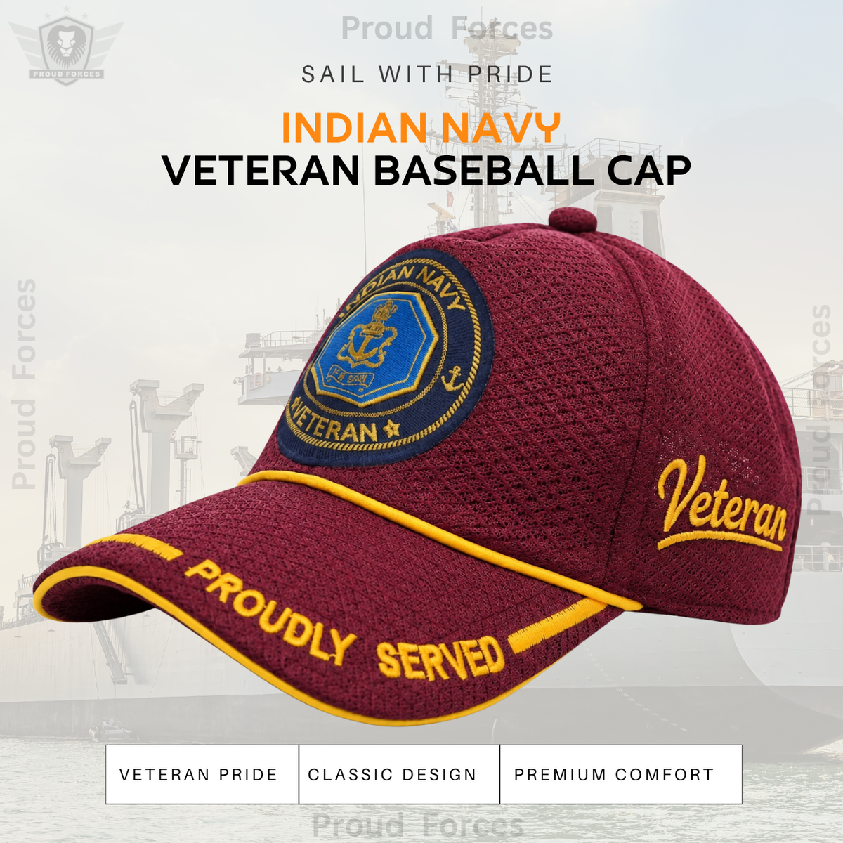 Indian Navy Proudly Baseball Cap for Veterans(Maroon Color)- Premium Quality