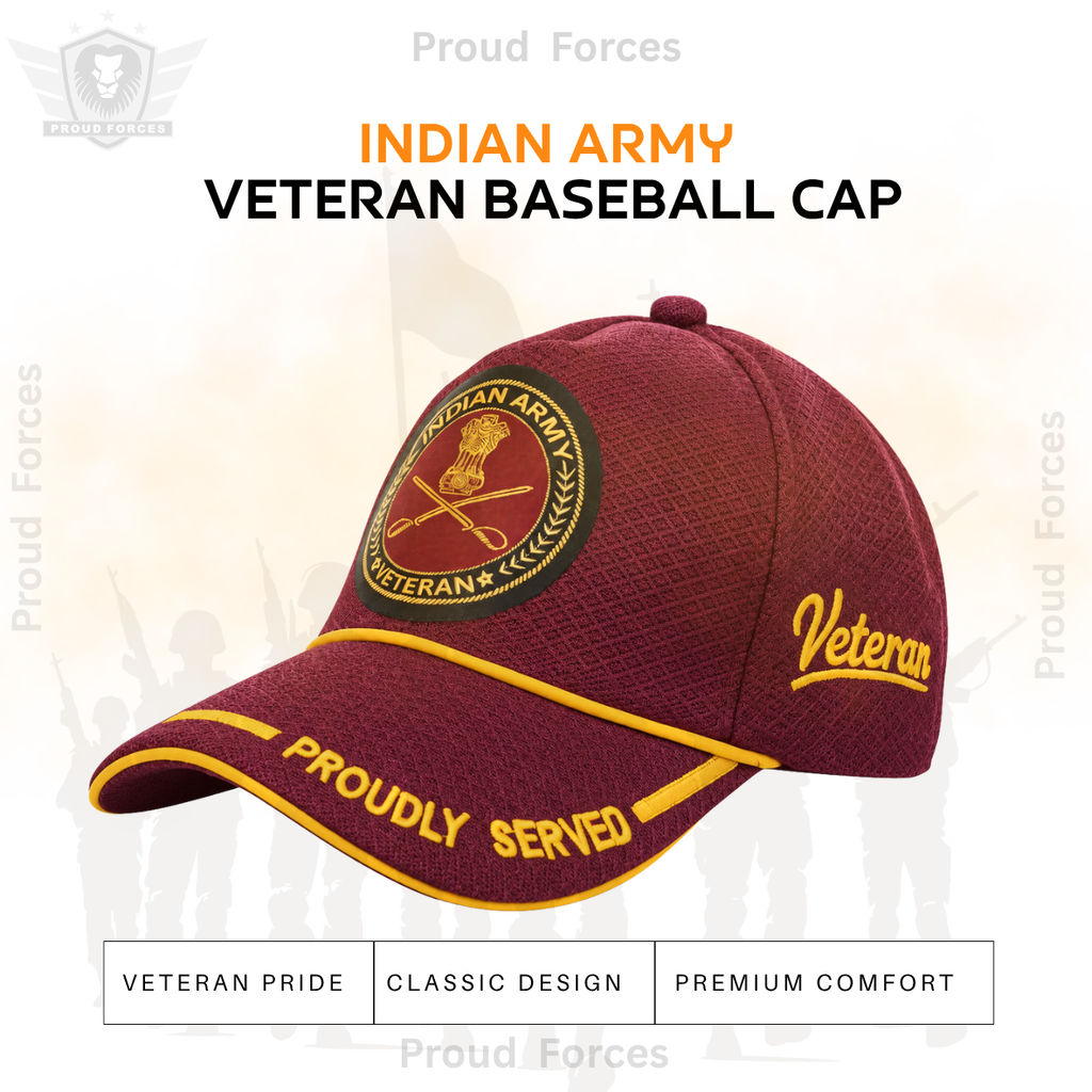 Indian Army Proudly Baseball Cap for Veterans(Maroon Color)- Premium Quality