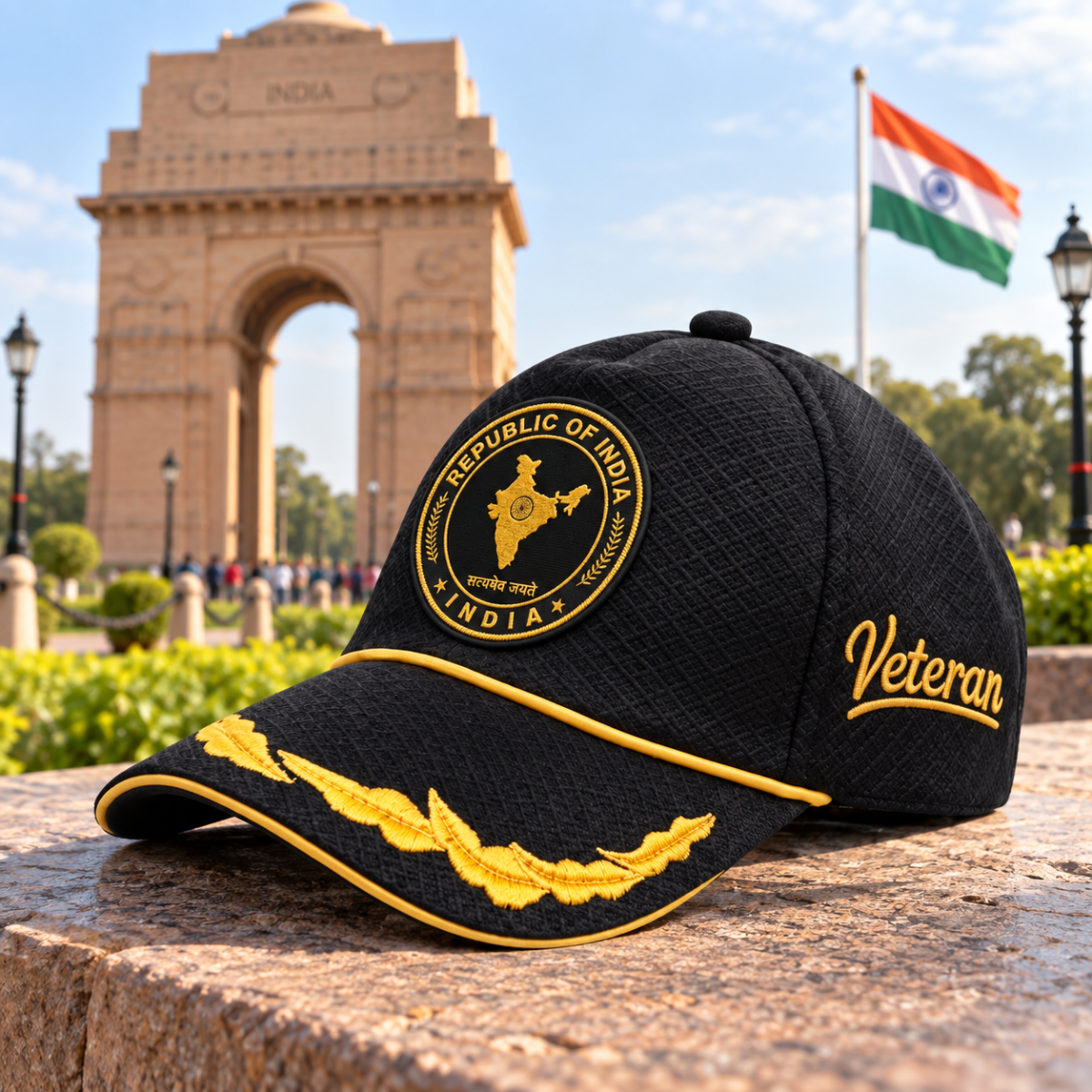 Republic of India Officer Veteran Baseball Cap (Black Color) – Premium Quality