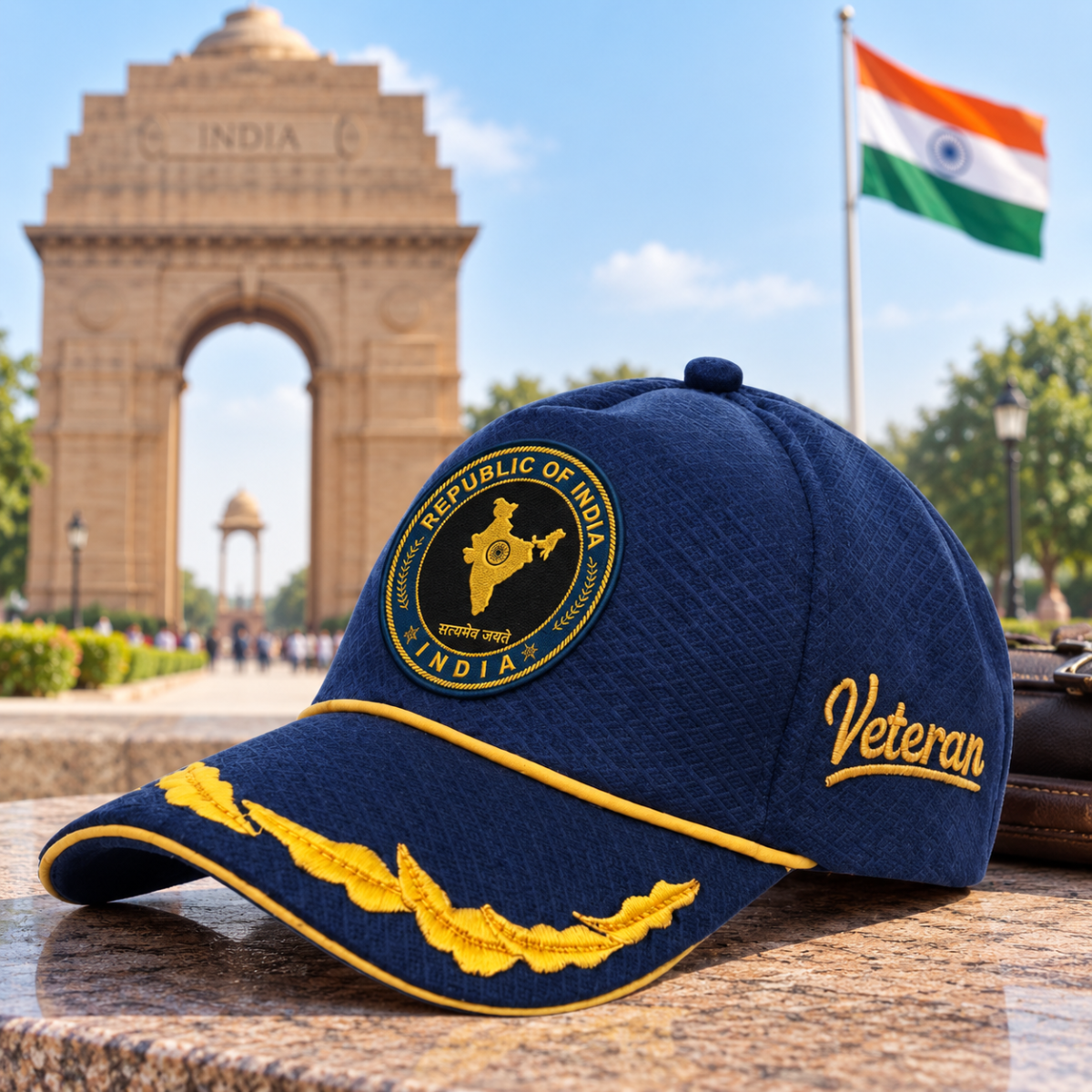 Republic of India Officer Veteran Baseball Cap (Blue Color) – Premium Quality