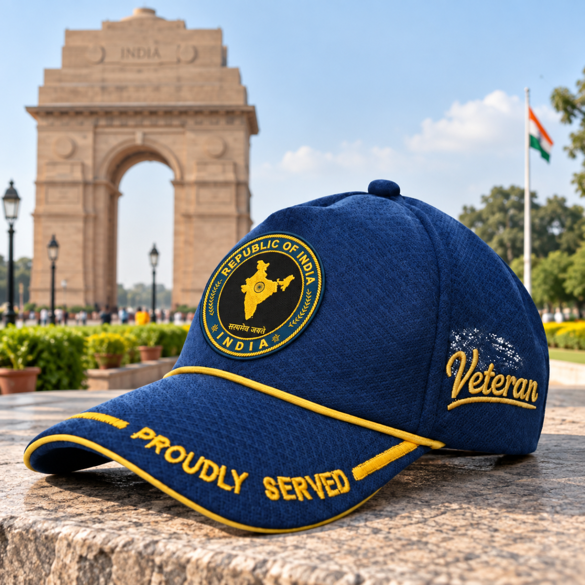 Republic of India Proudly Veteran Baseball Cap (Blue Color) – Premium Quality
