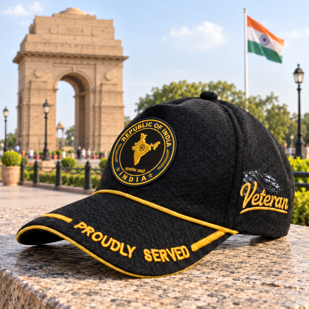 Republic of India Proudly Veteran Baseball Cap (Black Color) – Premium Quality