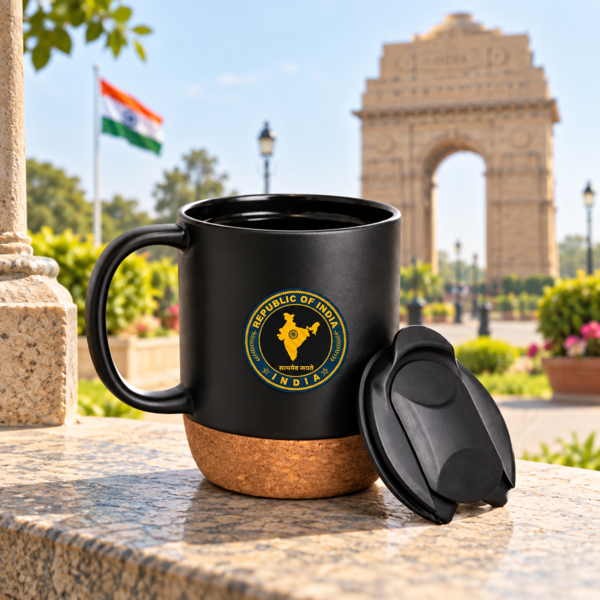 Republic of India Matte Finish Coffee Mug with Cork Base