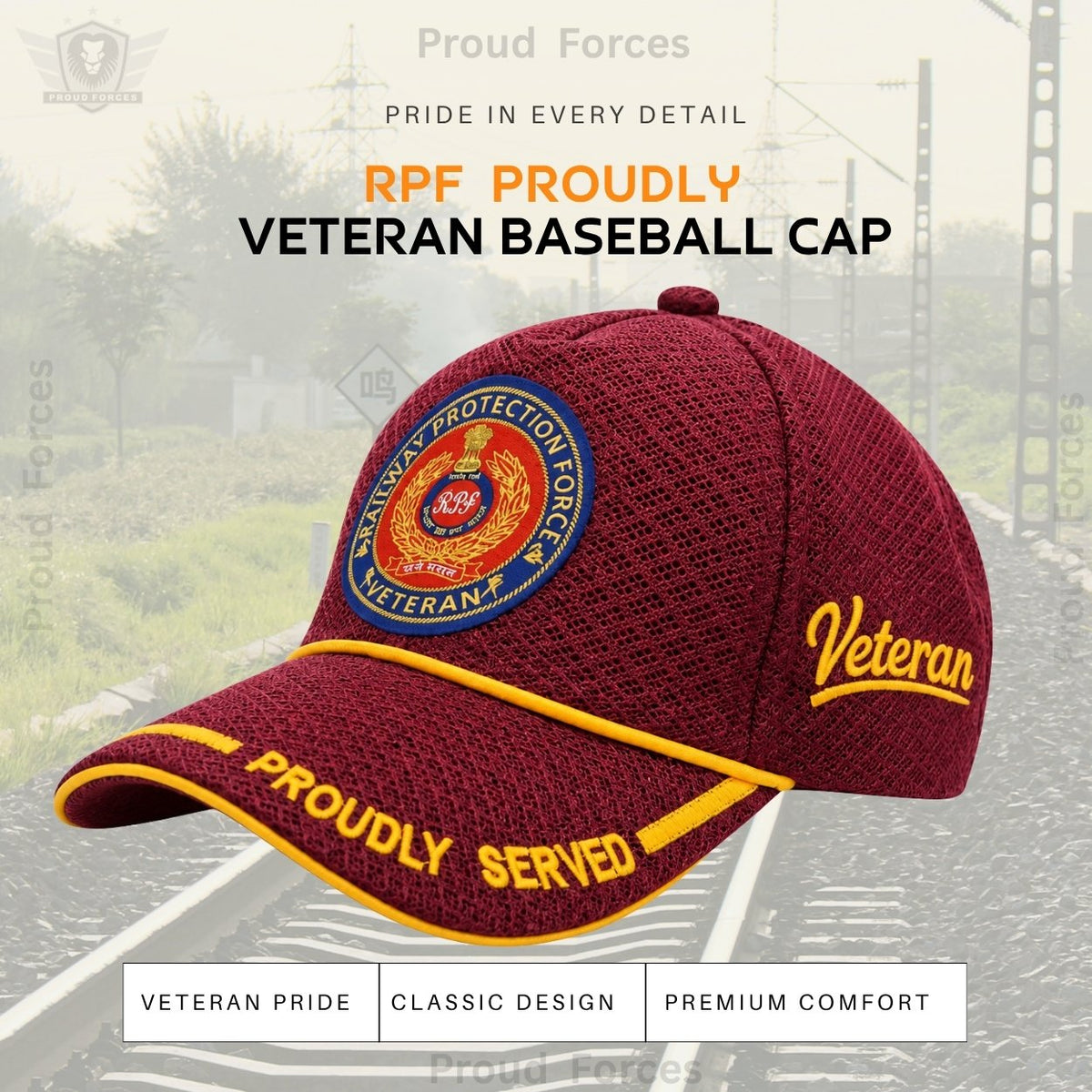 RPF Proudly Baseball Cap for Veterans(Maroon Color)- Premium Quality