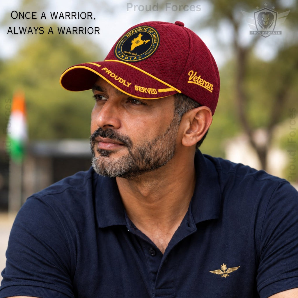 Republic of India Proudly Baseball Cap for Veterans(Maroon Color)- Premium Quality