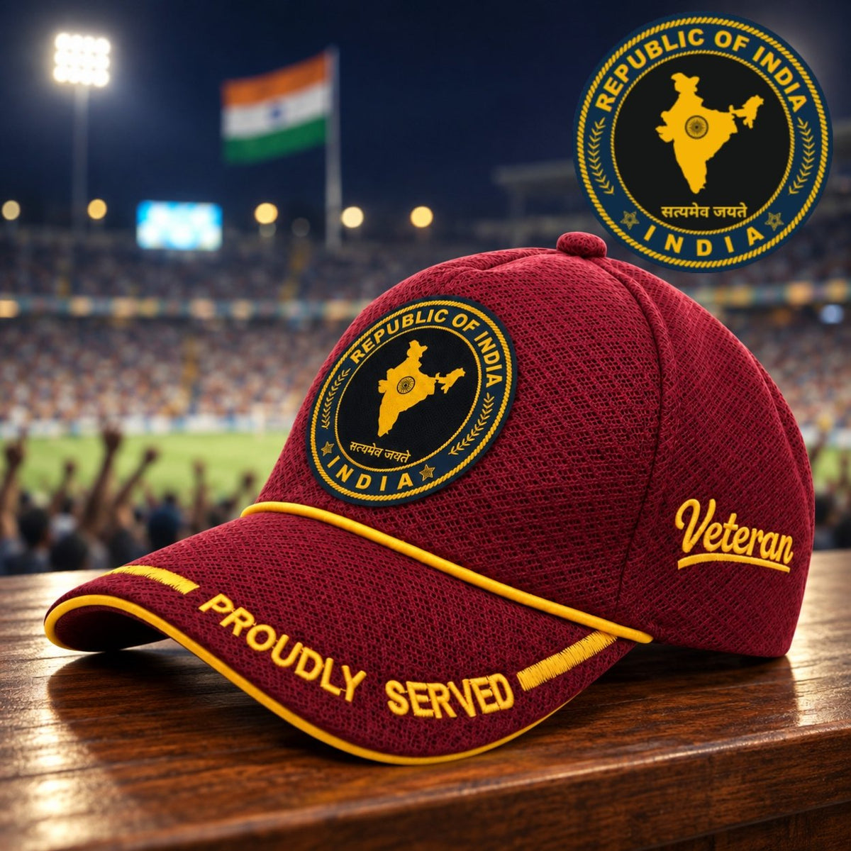 Republic of India Proudly Baseball Cap for Veterans(Maroon Color)- Premium Quality