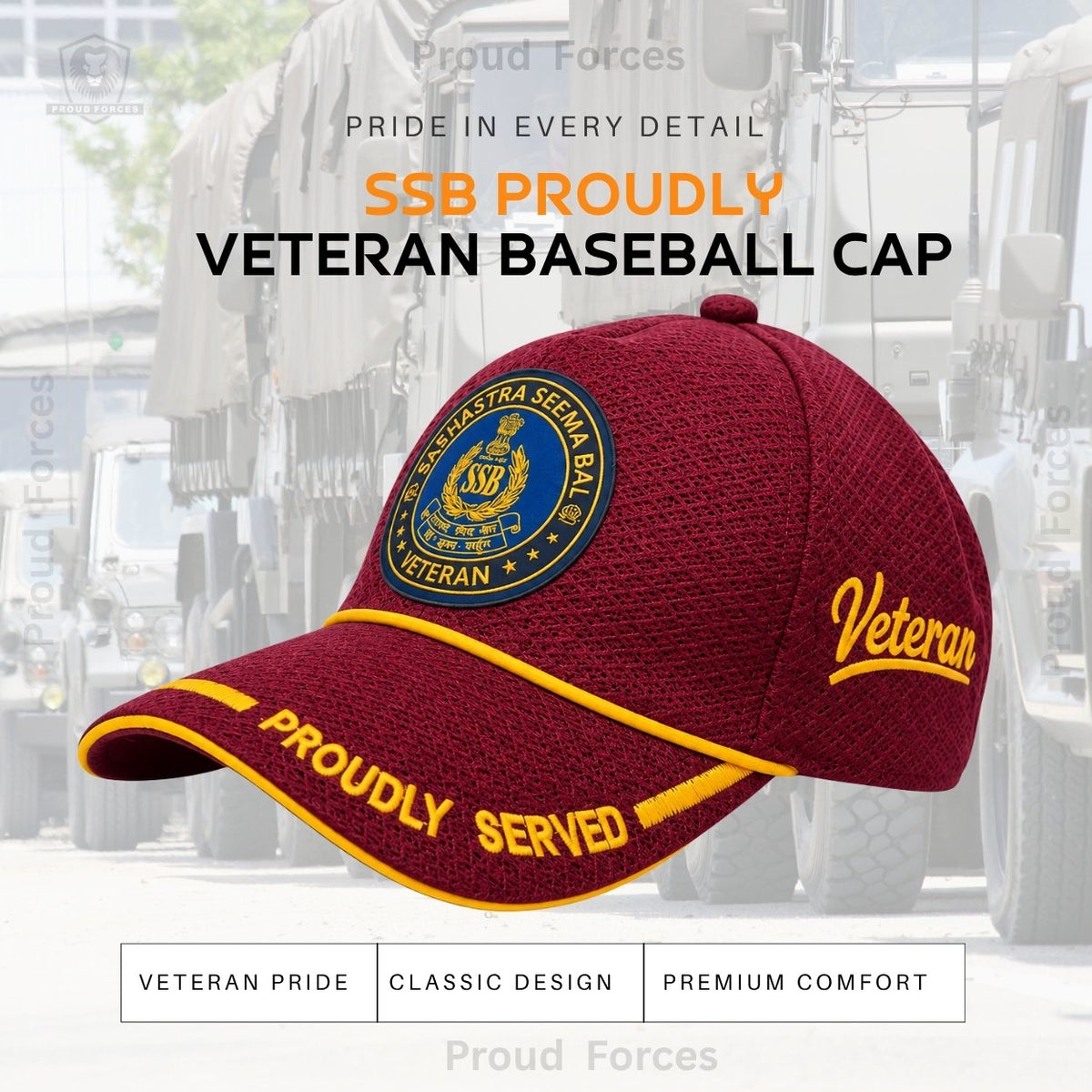 SSB Proudly Baseball Cap for Veterans(Maroon Color)- Premium Quality