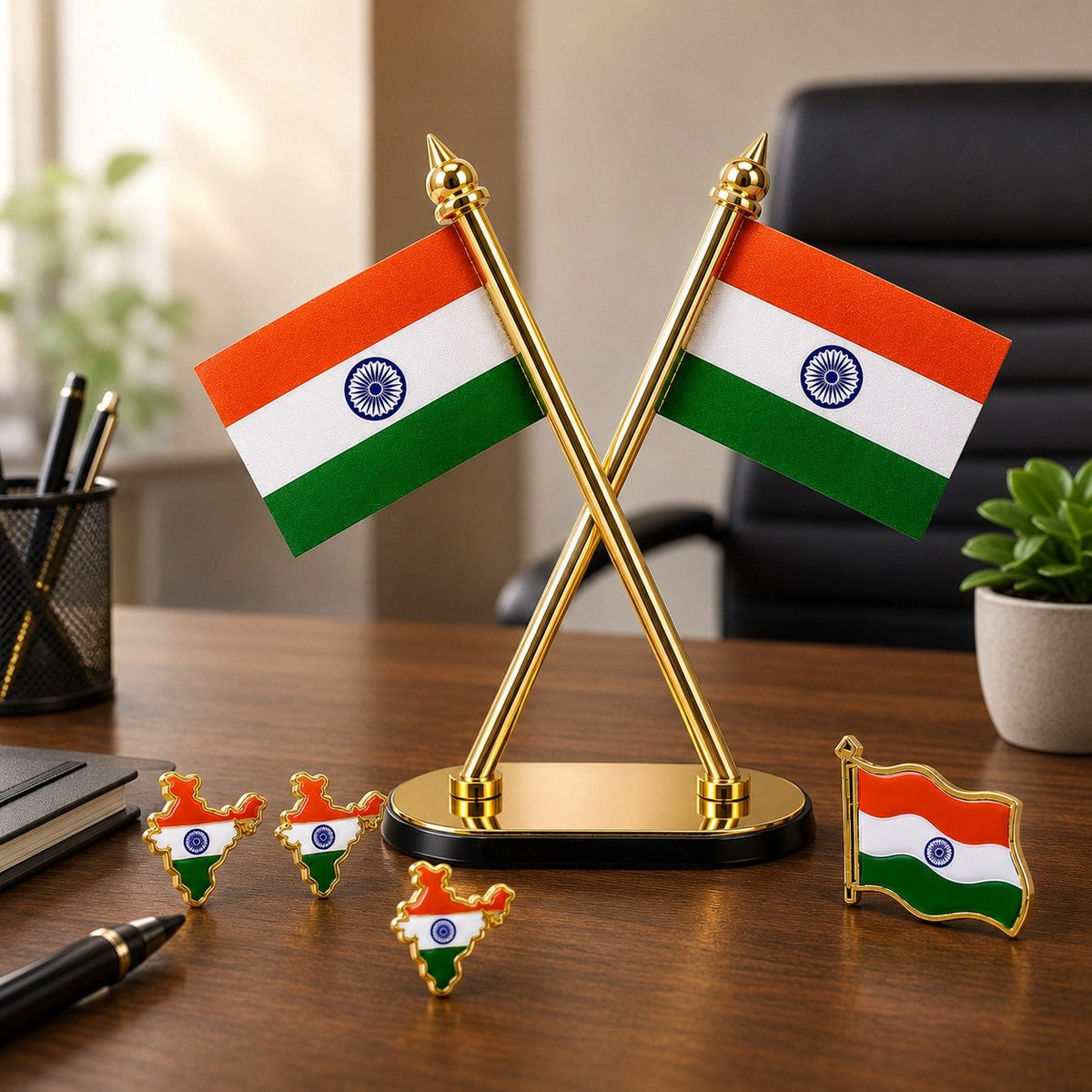 Premium Indian Flag with Lapel Pin Combo Set
