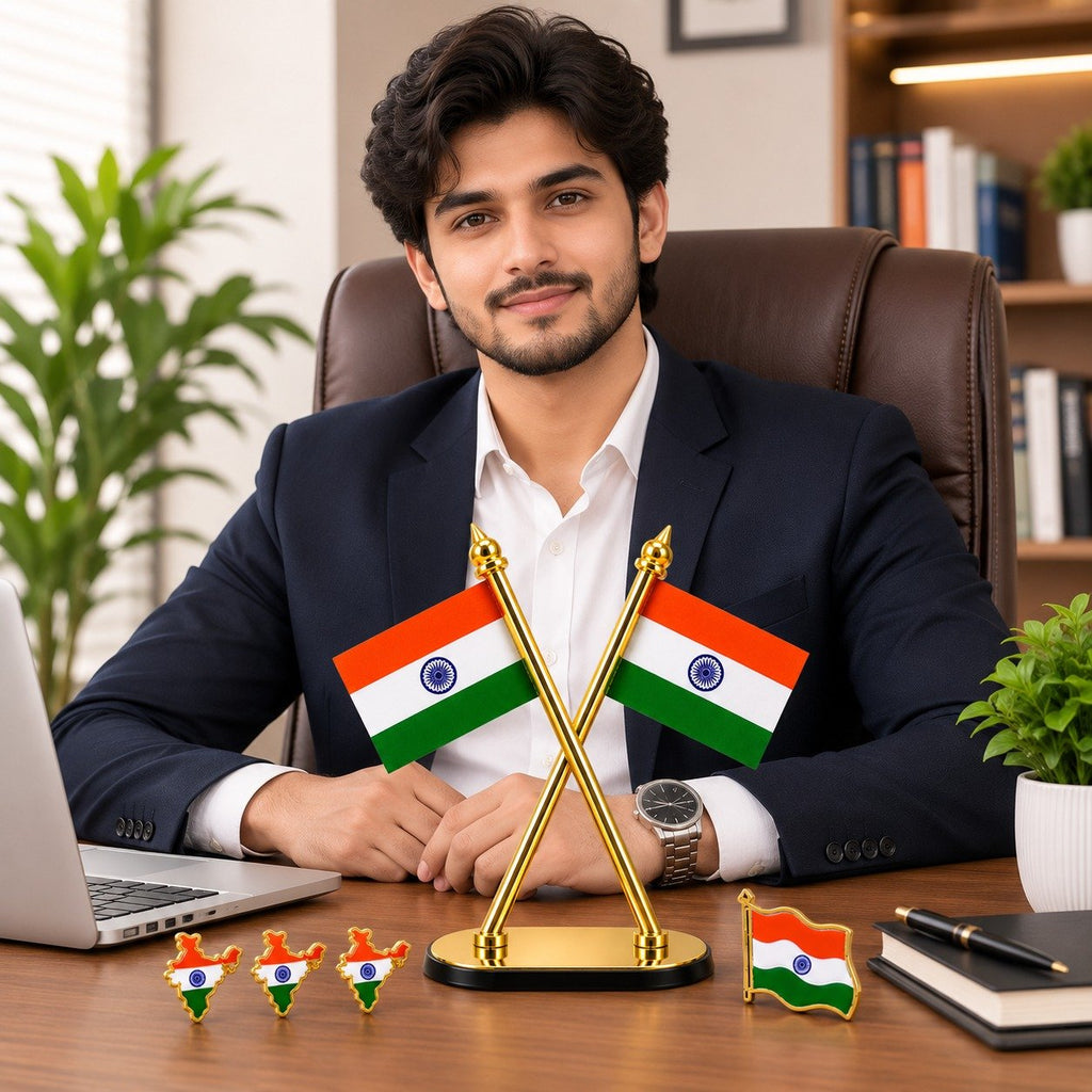 Premium Indian Flag with Lapel Pin Combo Set