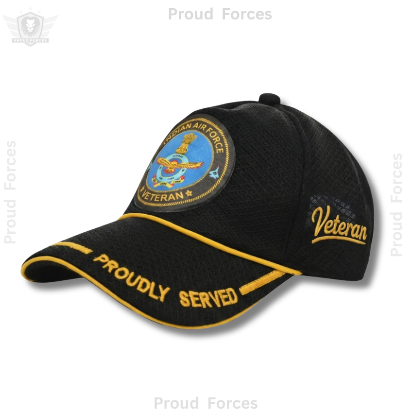Indian Air Force Proudly Veteran Cap, Stickers, Patch & Pin Combo Pack
