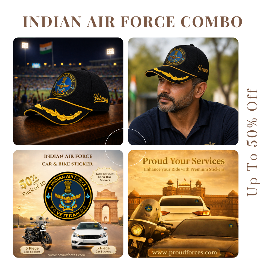 Indian Air Force Officer Veteran Cap & Sticker Combo