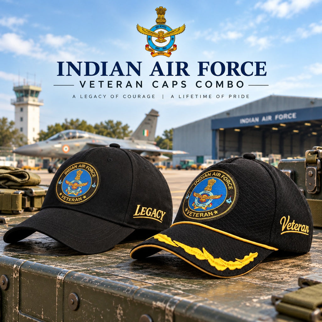 Indian Air Force Veteran Caps Combo Pack of 2 – Veteran Baseball Cap & Pure Cotton Cap