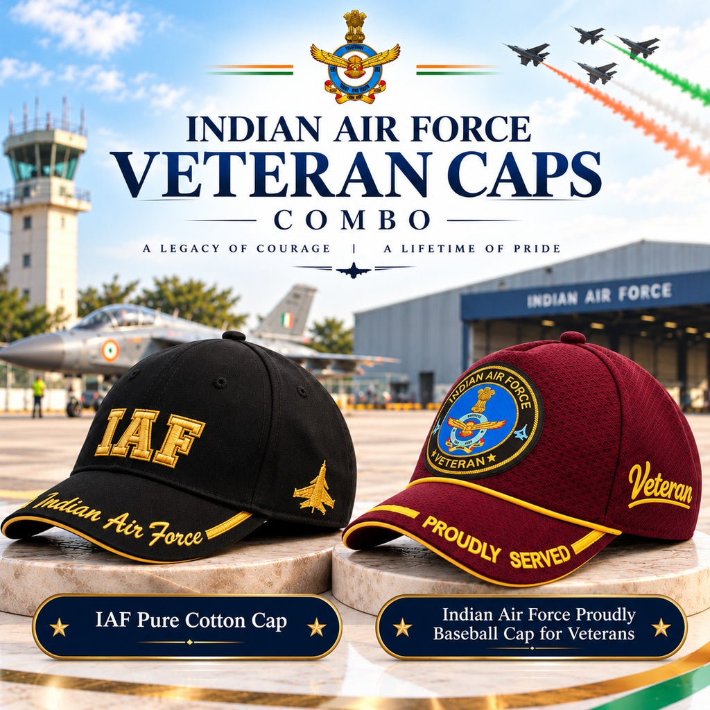 Indian Air Force Veteran Caps Combo – Pure Cotton & Proudly Served Baseball Caps
