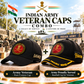 Indian Army Veteran Caps Combo Pack of 2 – Proudly Served Baseball Cap & Pure Cotton Cap