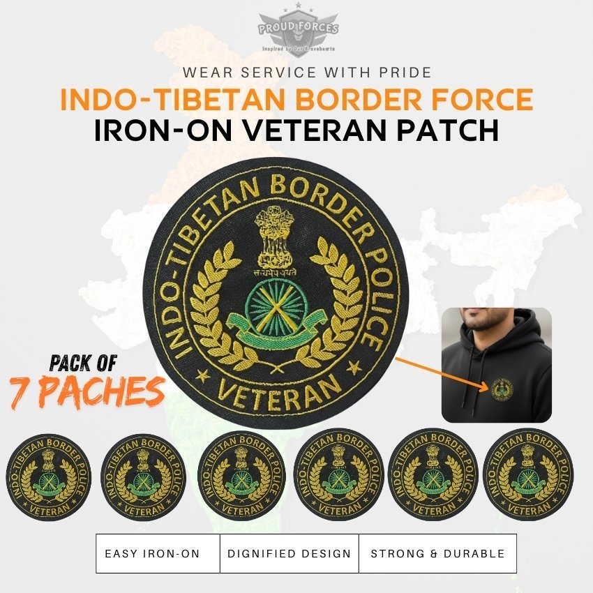 Premium Quality ITBP Veteran Iron-On Woven & Embroidered Patches for Apparel (Pack of 7)
