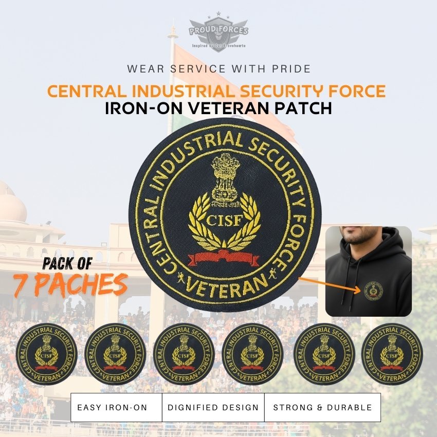 Premium Quality Central Industrial Security Force Veteran Iron-On Woven & Embroidered Patches for Apparel (Pack of 7)