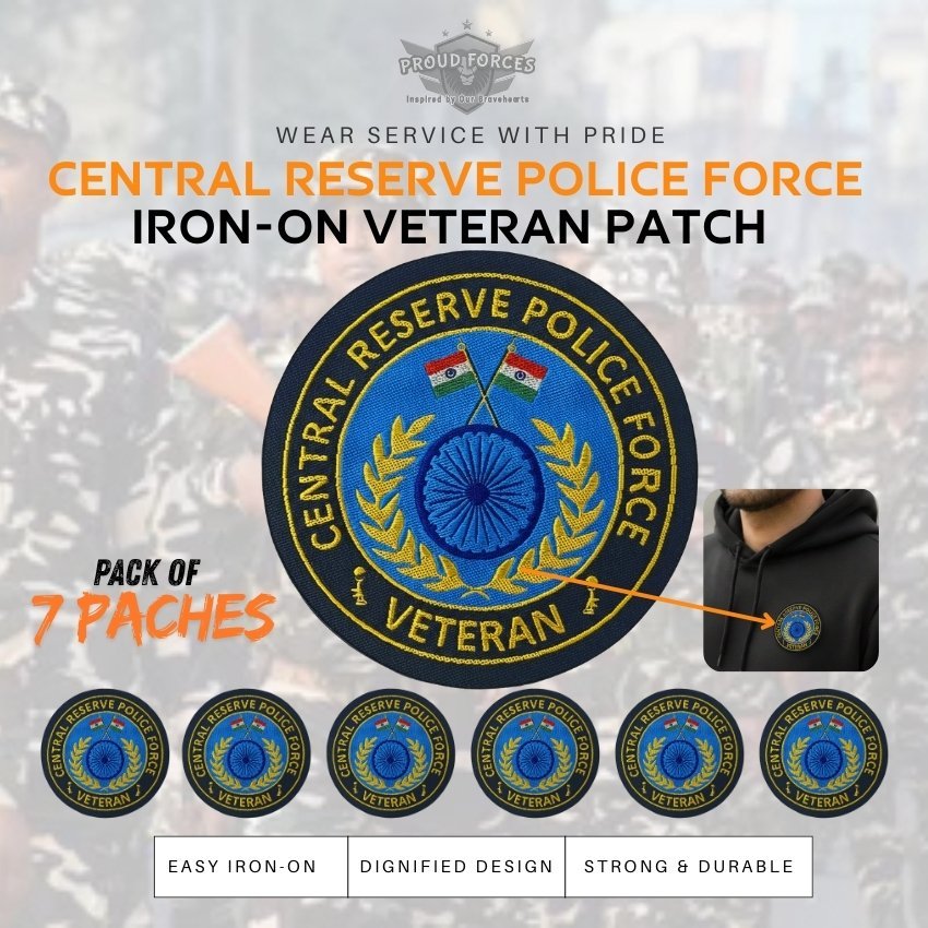 Premium Quality CRPF Veteran Iron-On Woven & Embroidered Patches for Apparel