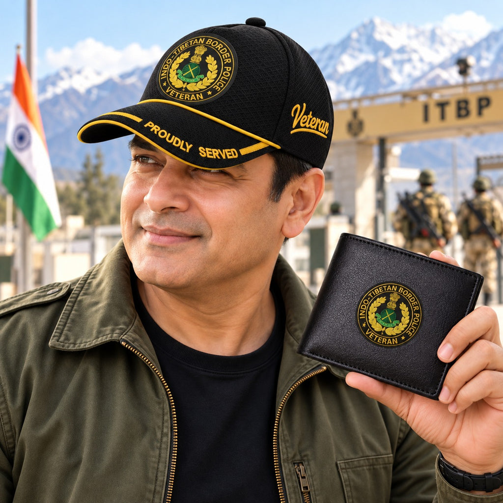 ITBP Veteran Black Cap & Black Leather Wallet Combo – Premium Classic Edition