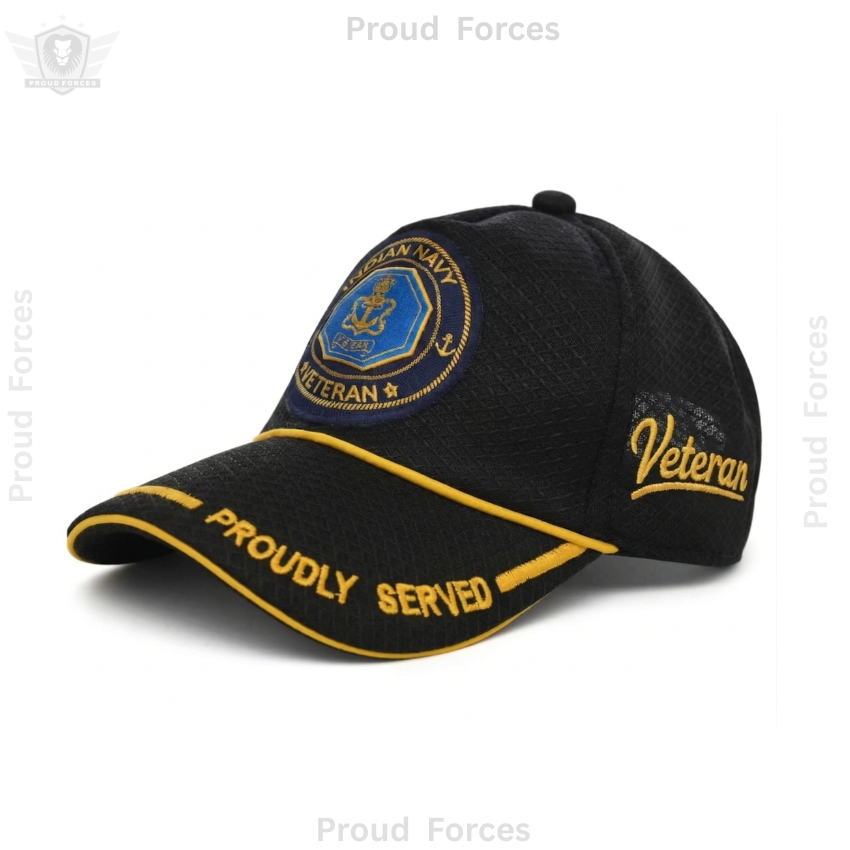 Indian Navy Proudly Veteran Cap, Stickers, Patch & Pin Combo Pack