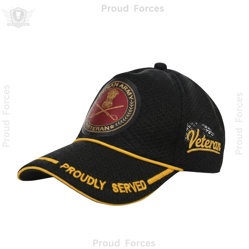 Indian Army Proudly Veteran Cap, Stickers, Patch & Pin Combo Pack