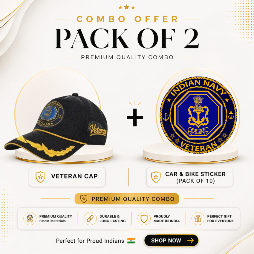 Indian Navy Officer Veteran Cap & Sticker Combo