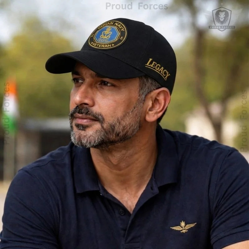 Indian Navy Veteran 3 Caps Combo Pack – Proudly Served, Officer's & Pure Cotton Caps