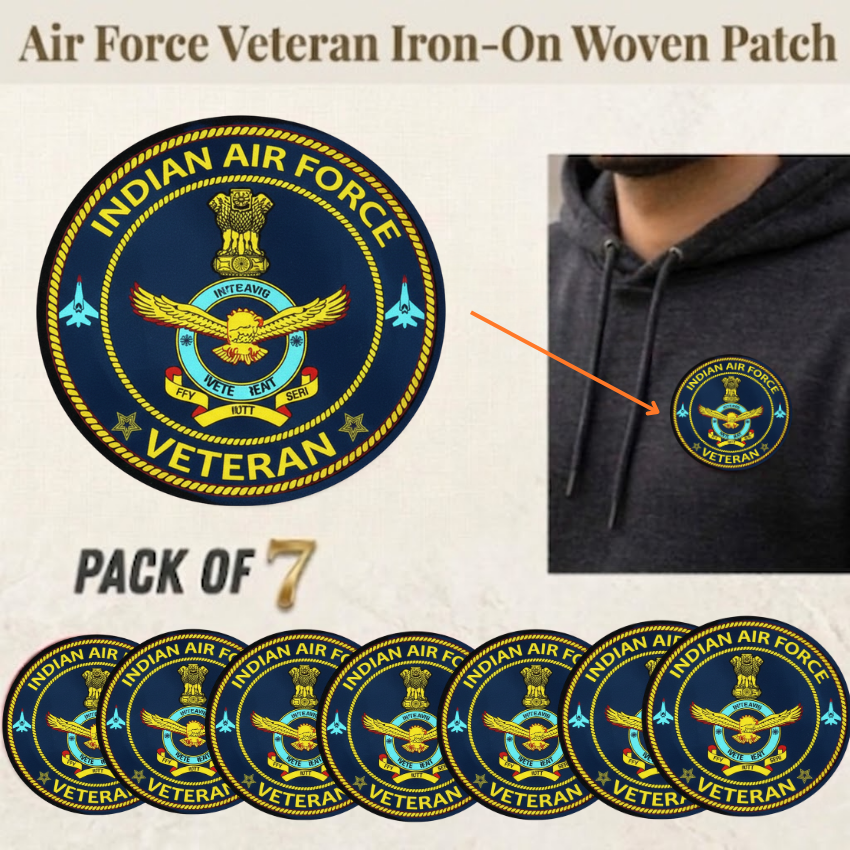 Indian Air Force Proudly Veteran Cap, Stickers, Patch & Pin Combo Pack