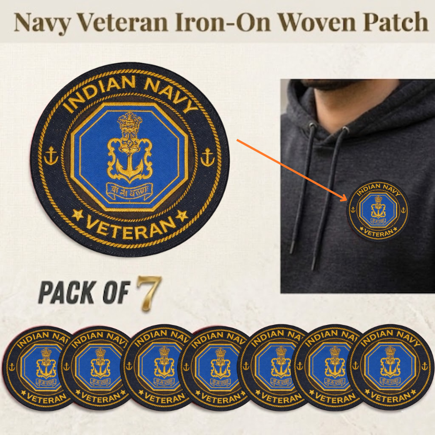Indian Navy Officer Veteran Cap, Stickers, Patch & Pin Combo Pack