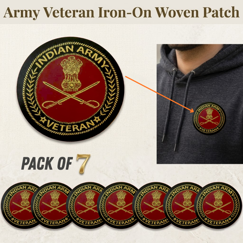 Indian Army Officer Veteran Cap, Stickers, Patch & Pin Combo Pack