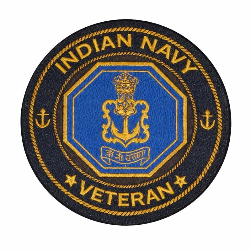 Premium Quality Indian Navy Veteran Iron-On Woven & Embroidered Patches for Apparel