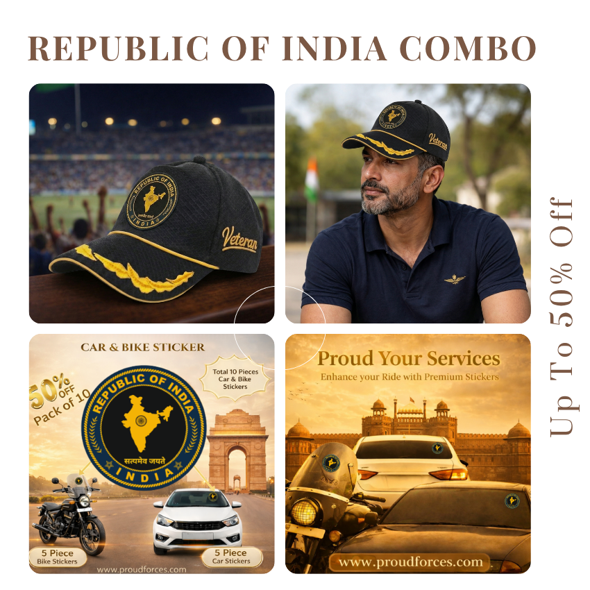 Republic of India Officer Veteran Cap & Sticker Combo