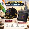 Indian Navy Veteran Black Cap & Black Leather Wallet Combo – Premium Classic Edition