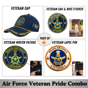Indian Air Force Proudly Veteran Cap, Stickers, Patch & Pin Combo Pack