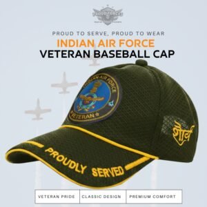 Premium Quality Indian Air Force Proudly Veteran Baseball Cap (Olive Green Color)