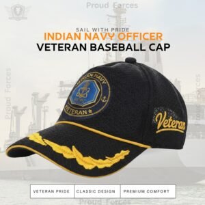 Indian Navy Officer (Black color) Baseball Cap for Veterans - Premium Quality