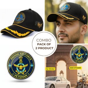 Indian Air Force Officer Veteran Cap & Sticker Combo