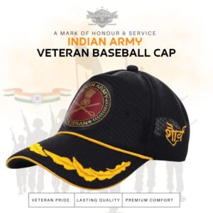 Premium Quality Indian Army Officer,s Veteran Baseball Cap (Black Color)