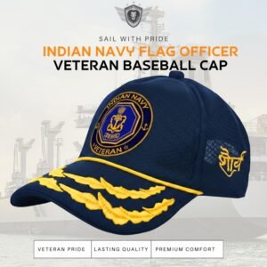 Premium Quality Indian Navy Flag Officers’ Veteran Baseball Cap (Blue Color)